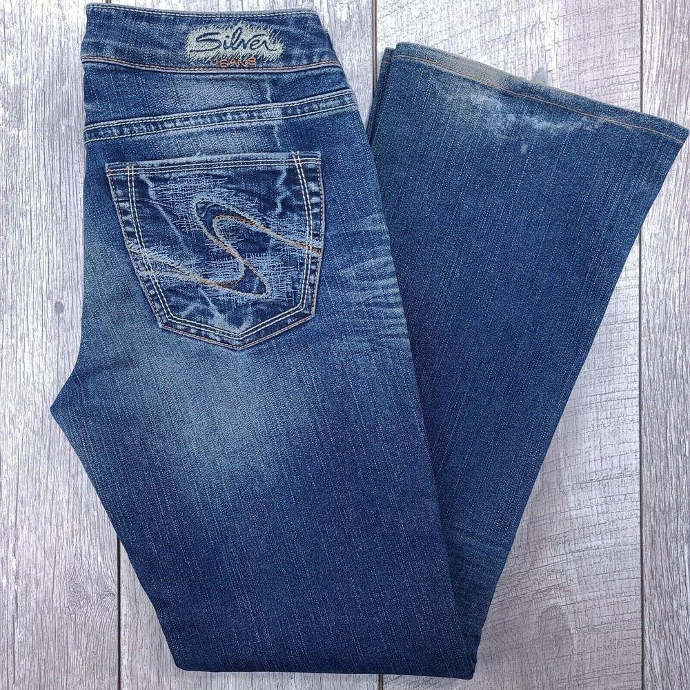 Silver Jeans Women's 28x29 Aiko Bootcut Boot Medium Blue Denim Mid Rise Pant